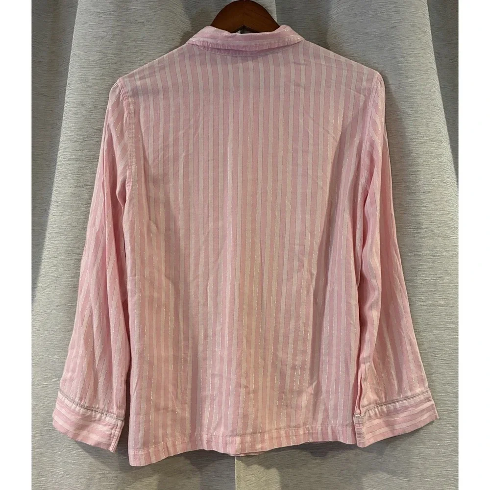 Victorias Secret Pink Striped 2 Pc Pajama Pant Set Silver Shimmer PJs Womens S